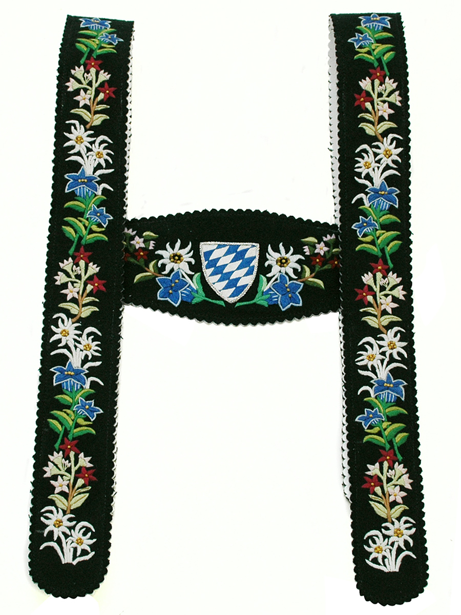 Träger Werdenfels handgestickt, grün, Blume