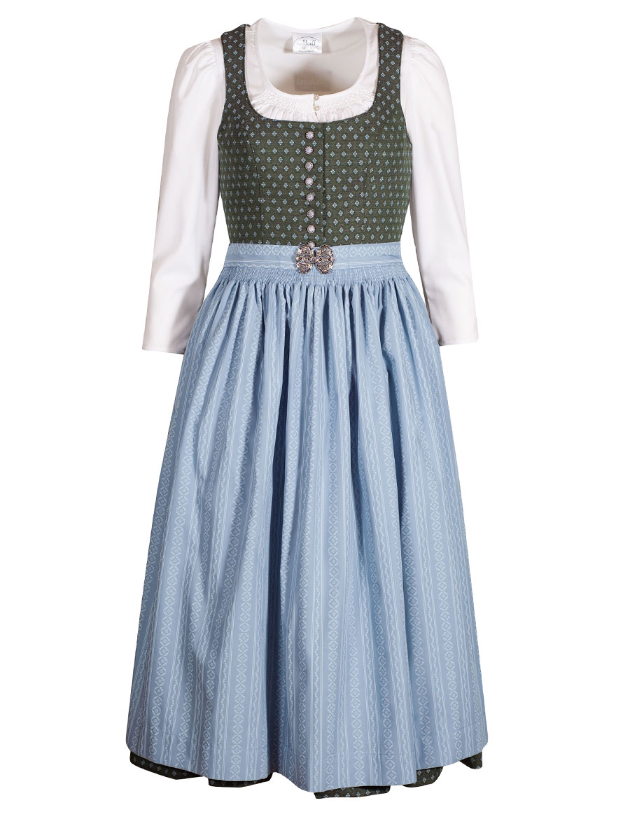 hausg'macht Koflersee Dirndl, grün-blau, mit Schließe, 80lg