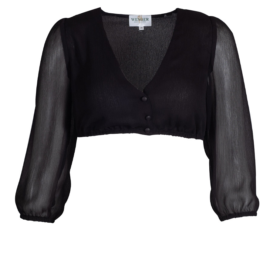 Wenger Dirndlbluse Petra schwarz, V-Ausschnitt, luftig, 3/4-Arm