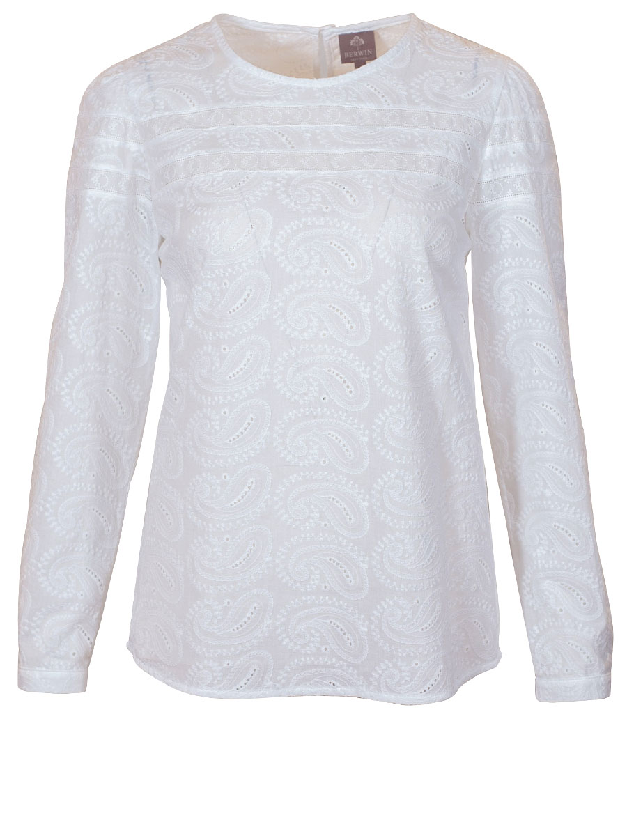 Berwin & Wolff Sommerbluse, weiß, Langarm, Stickereien, Paisley