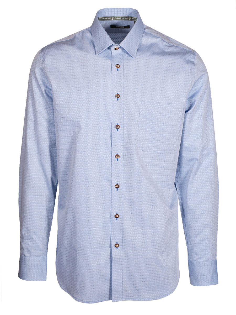 Arido Herrenhemd, blau, Liegekragen, durchgeknöpft, Hirschhornknöpfe, strukturiert