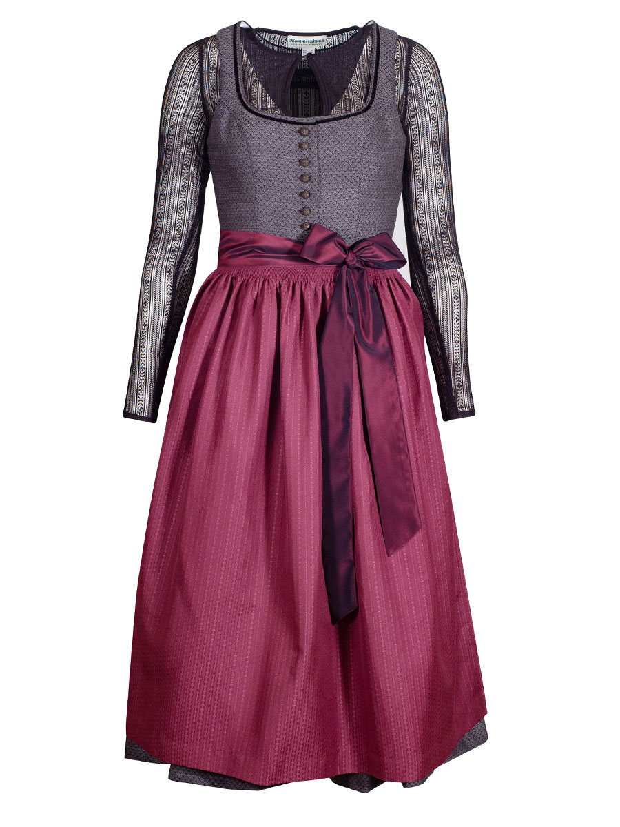 hausg'macht Koflersee Dirndl, grau-weinrot, 80lg