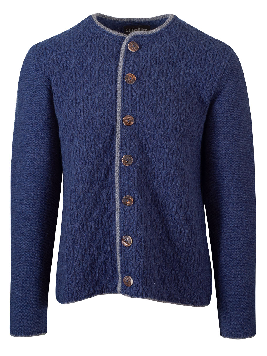 hausg'macht Strickjanker Fridolin nachtblau, Rautenmuster, Hirschhornknöpfe