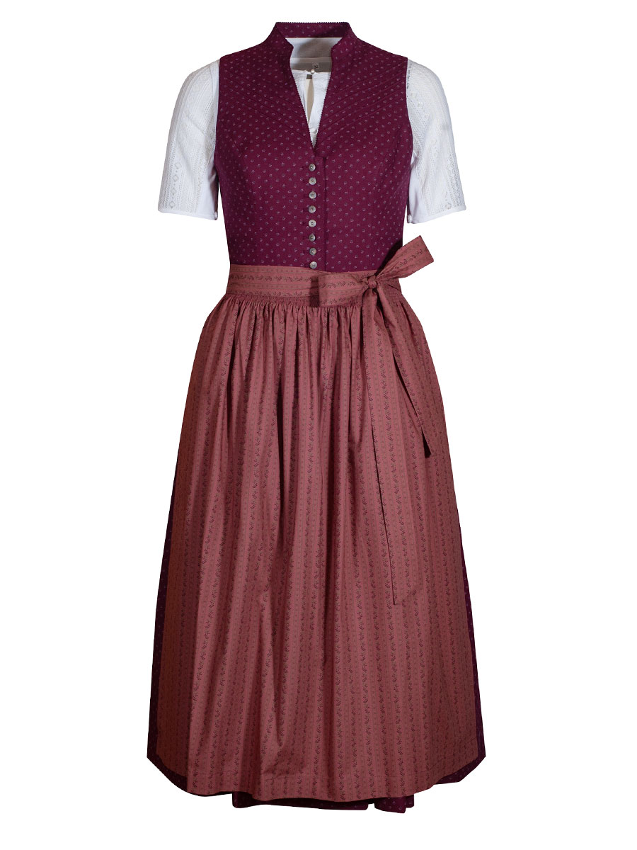 Wenger Baumwolldirndl Odine, weinrot, hochgeschlossen, 80cm