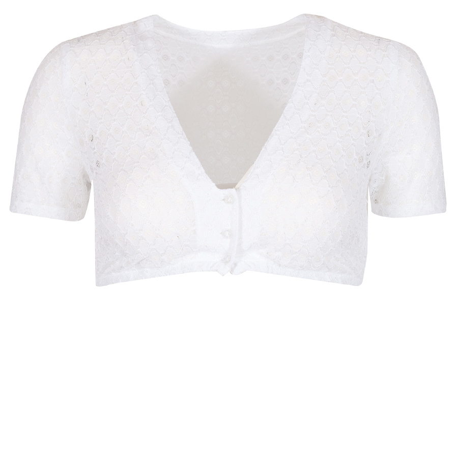 Waldorff Dirndlbluse weiß, V-Ausschnitt, feine Spitze, Kurzarm