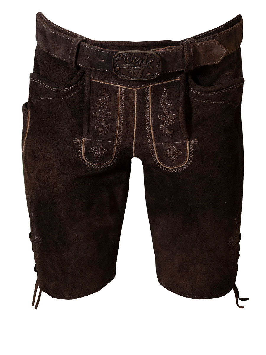 Spieth & Wensky Kurze Lederhose Ruprecht mit Gürtel, nutria, Wildbock