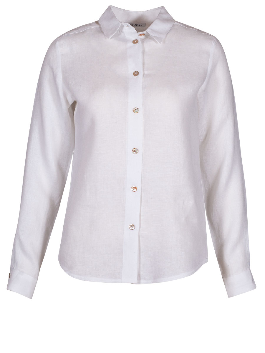 Feli und Hans Burga Leinenbluse, Langarm, Perlmuttknöpfe