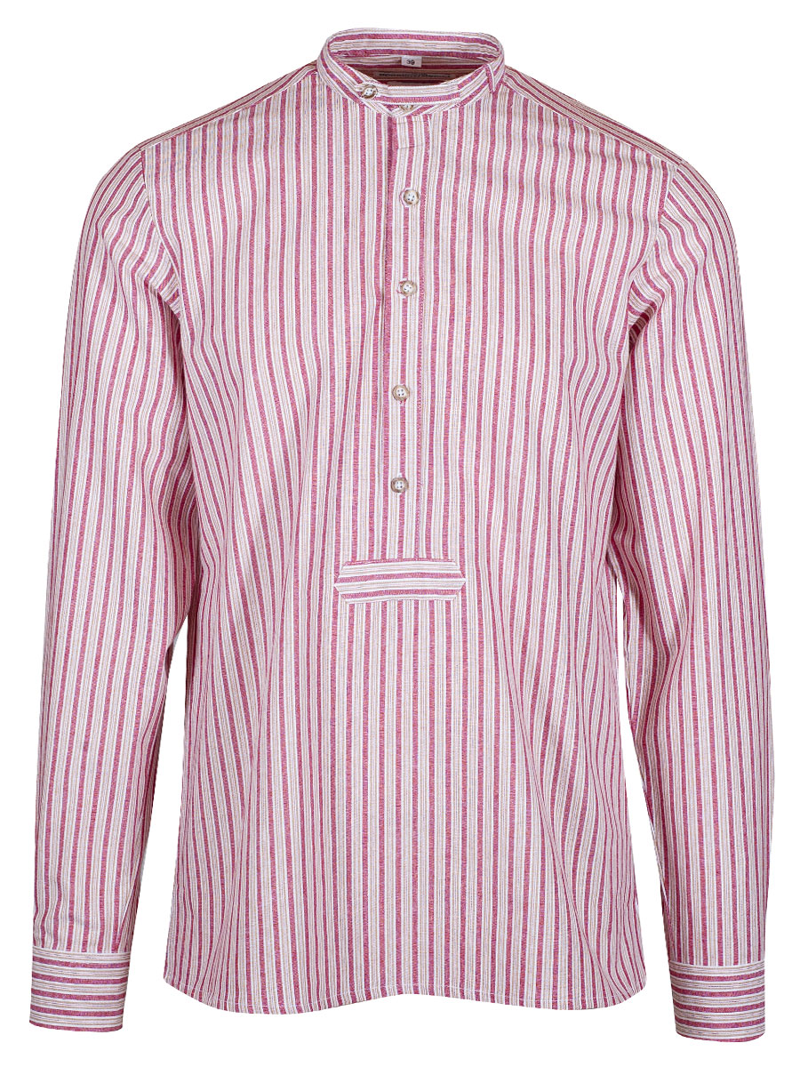 Hammerschmid Trachtenhemd rot-beige gestreift, Pfoad, Stehkragen, Slim Fit