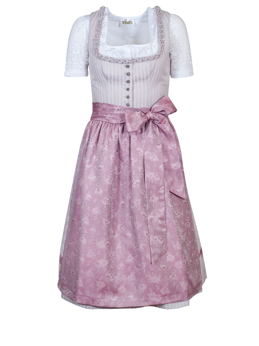 Wenger Fest-Dirndl Bibi, ecru-altrose, Rosenmuster, 70lg