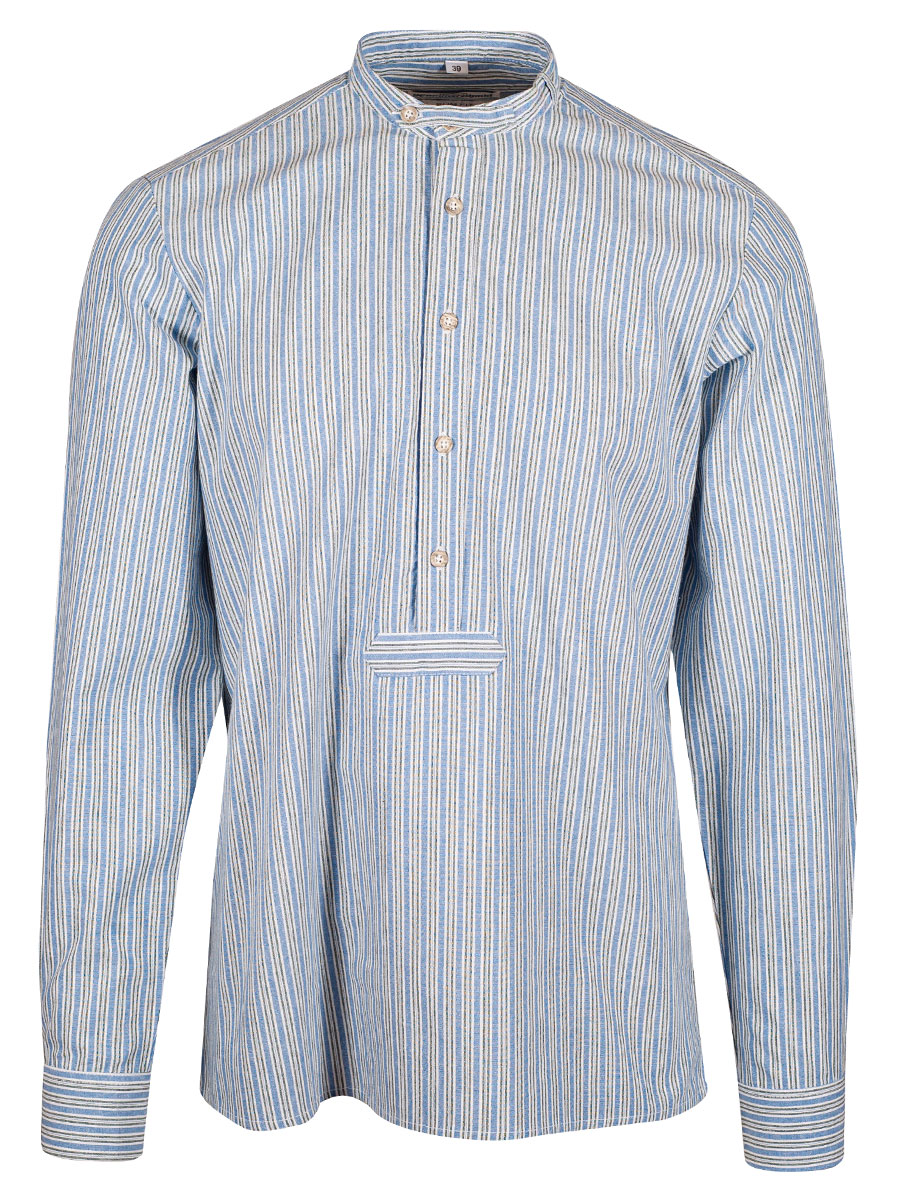 Hammerschmid Trachtenhemd blau-grün gestreift, Pfoad,Stehkragen, Slim Fit