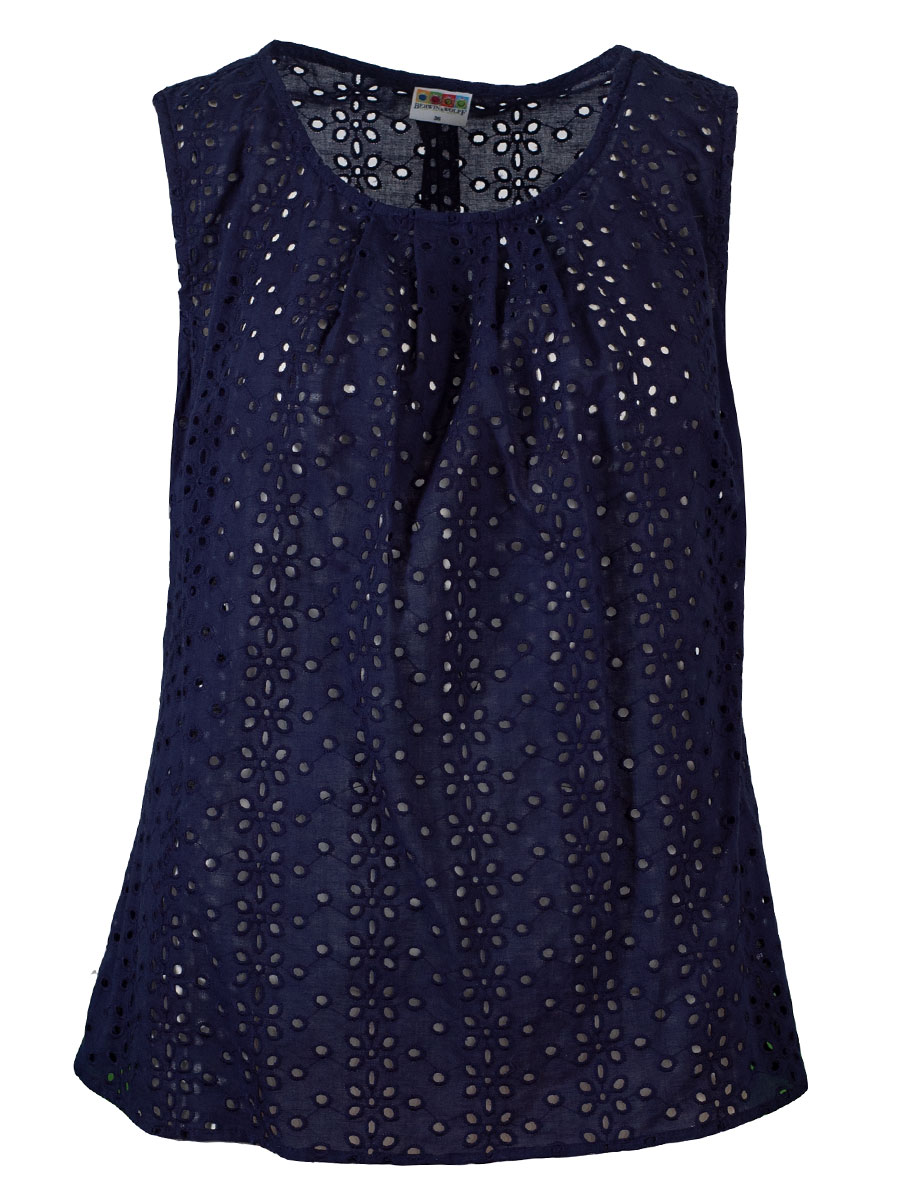 Berwin & Wolff Sommertop, Blusentop, Lochmuster, marine