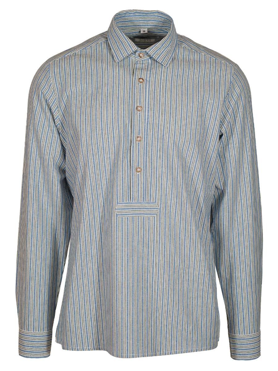 Hammerschmid Trachtenhemd blau-grün gestreift, Pfoad, Liegekragen, Slim Fit