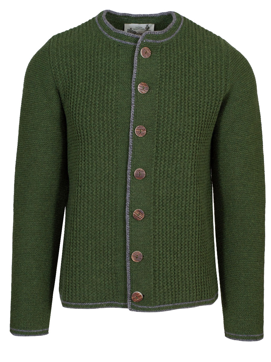 Strickjacke Dominik, grün, graue Einfassung