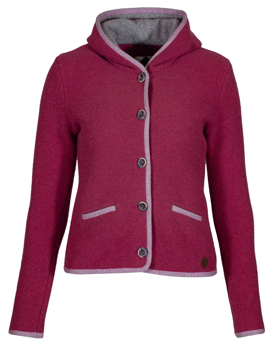 Stapf Strickjacke Malwine, clematis, rosa Abschlüsse, mit Kapuze