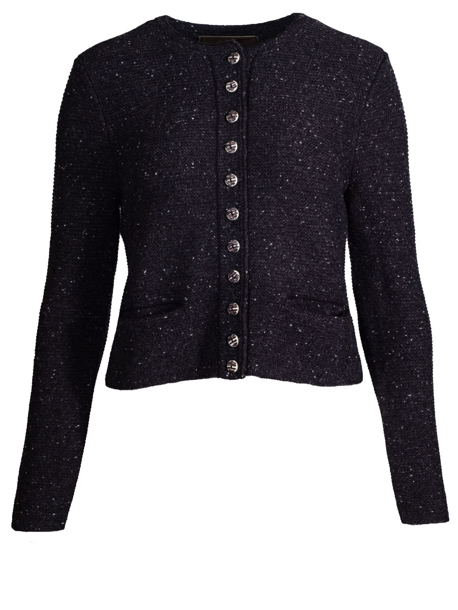 fei scho schee Strickjacke, anthrazit, Einfassung in schwarz, kurz