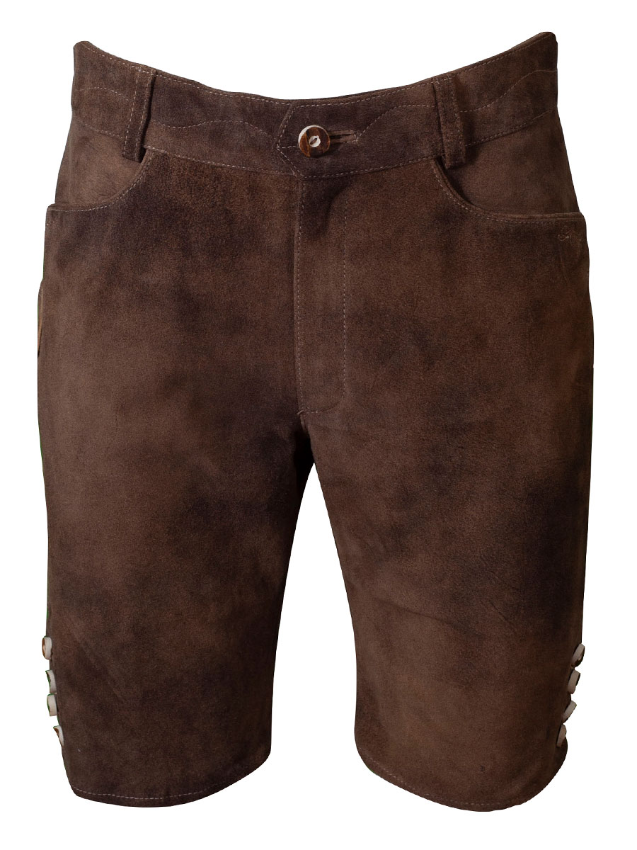 Spieth & Wensky Kurze Lederhose Pio, schotterbraun, Ziegenvelour