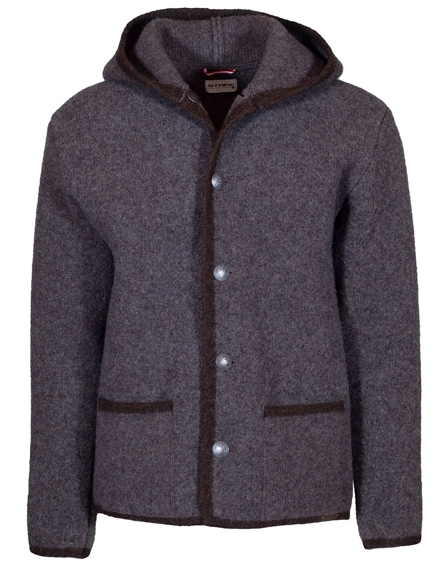 Stapf Walkkapuzenjacke Merlin, aschegrau, olivfarbene Einfassung