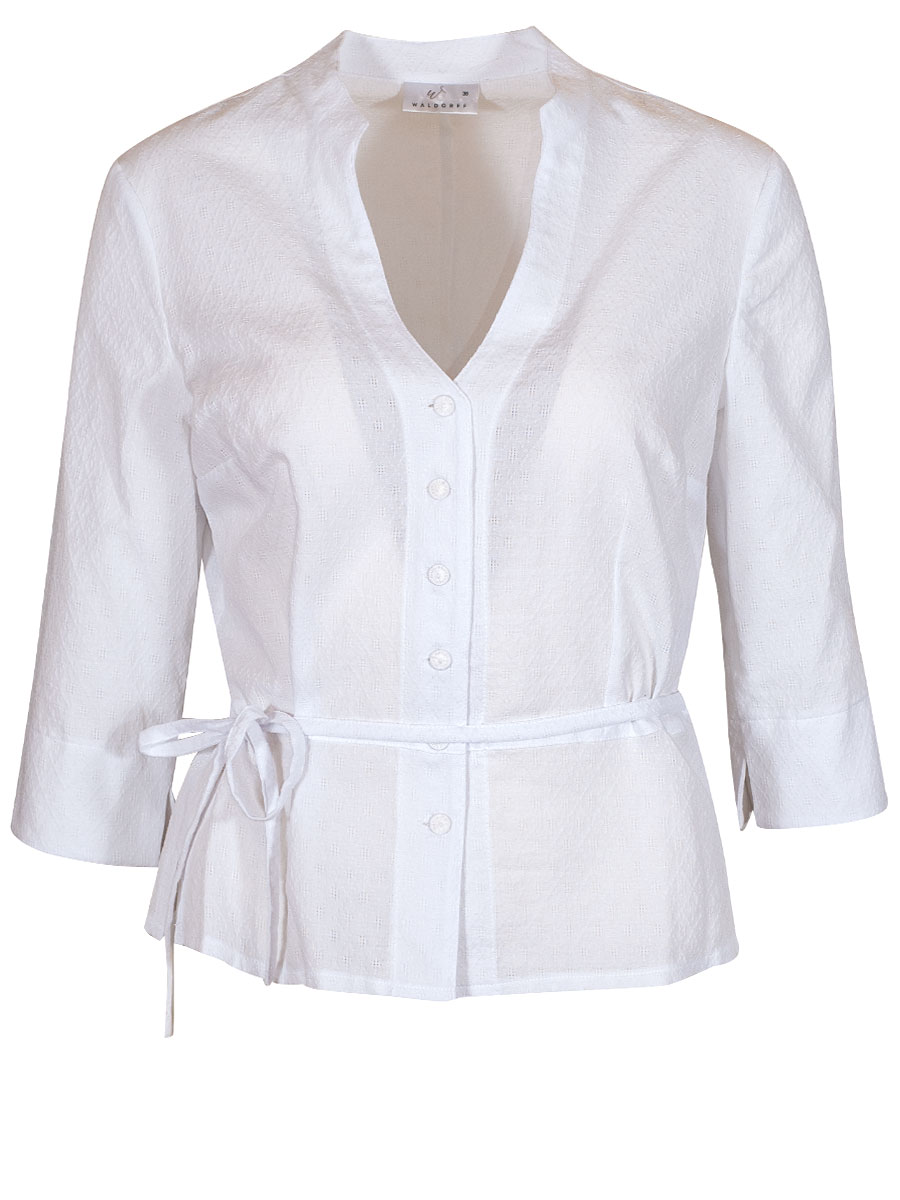 Waldorff Damenbluse, Rockbluse, mit Bändchen, weiß, 3/4-Arm