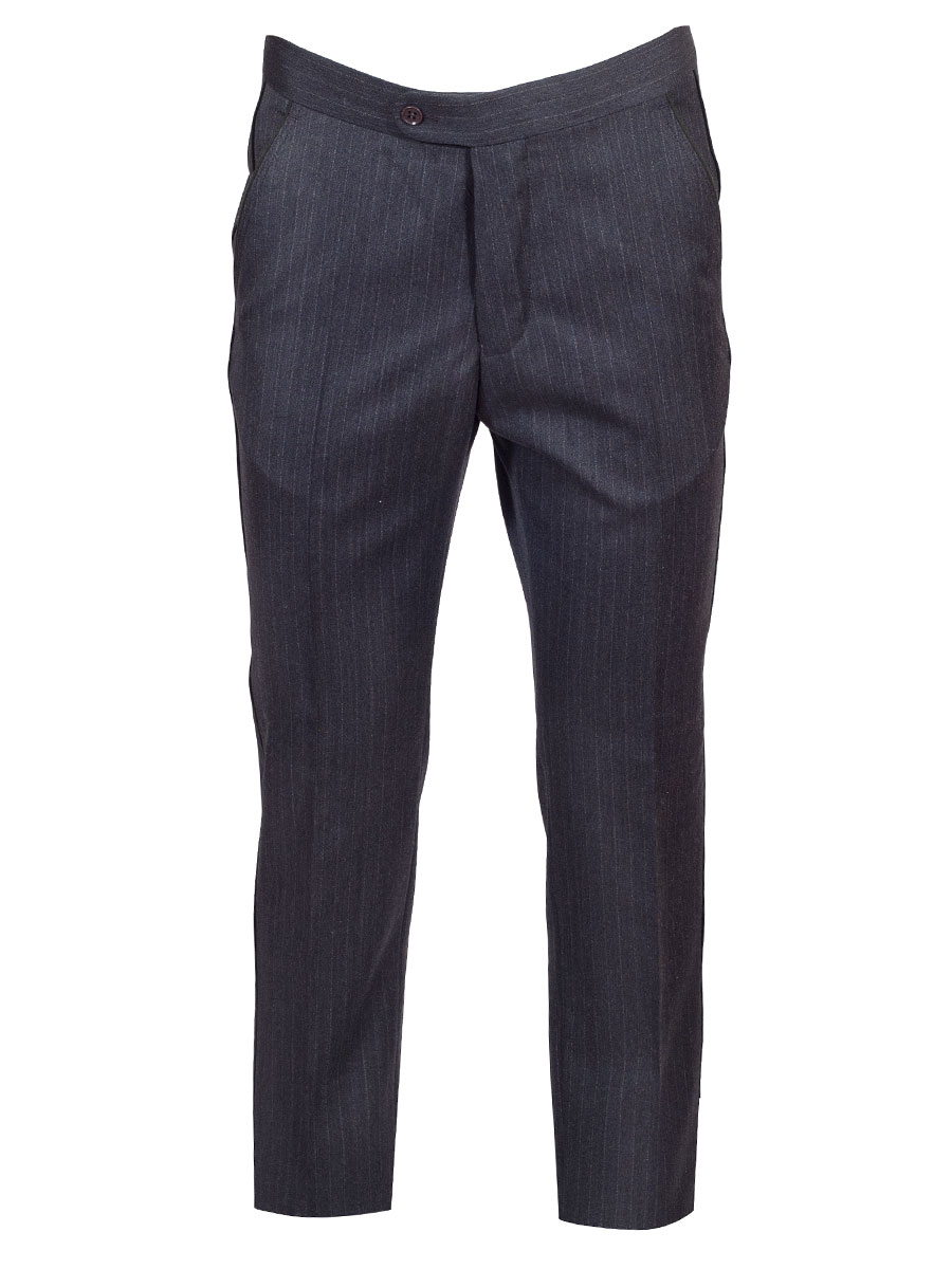 Viererspitz Stresemannhose Jakob, dunkelgrau, fein gestreift, seitlich grünes Paspol