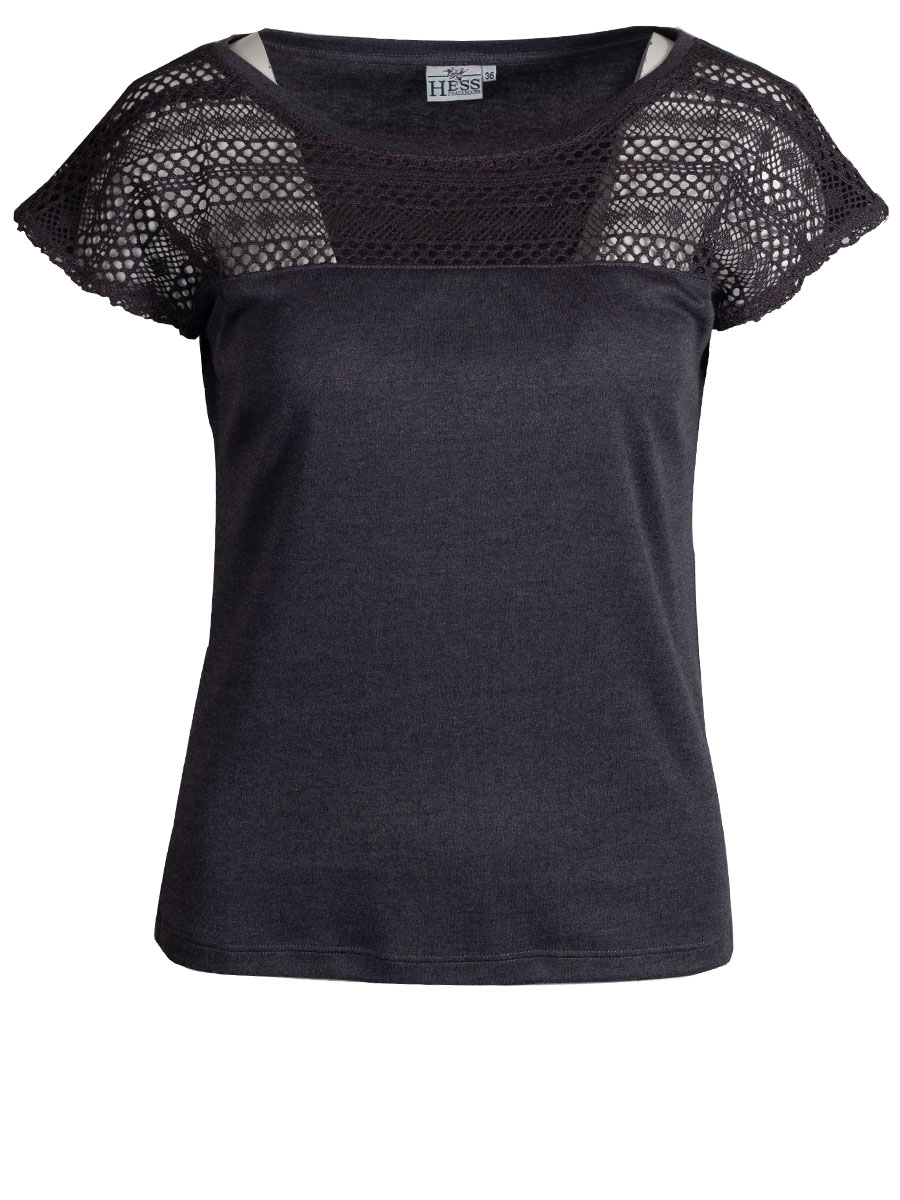 Berwin & Wolff T-Shirt, grau, mit Spitzeneinsatz