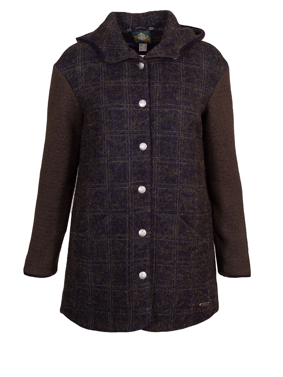 Hammerschmid Pinzgau Walkjacke, längerer Schnitt, oliv-marine, Kapuze