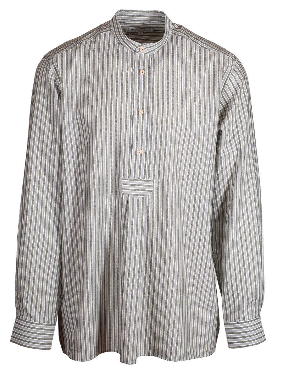 Waldorff Trachtenhemd, oliv-weiß, gestreift, Pfoad, Stehkragen