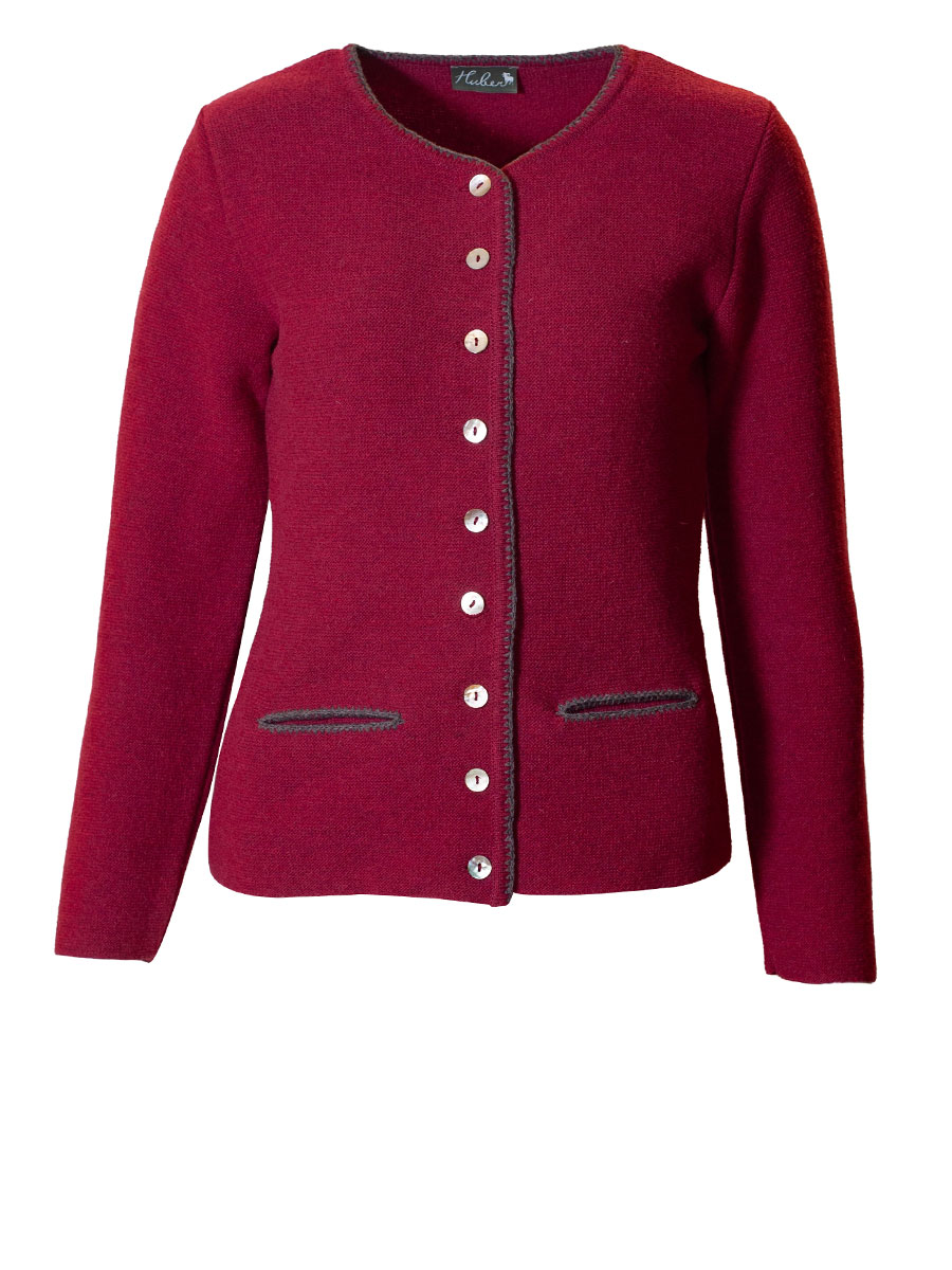 Huber Strickjacke Freya, dunkelbeere, steingraue Einfassung