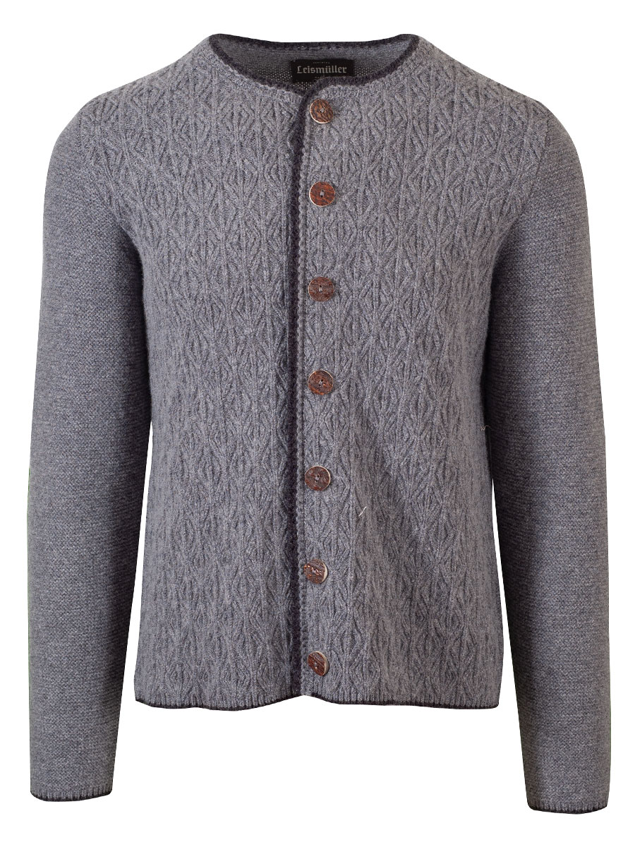 hausg'macht Strickjanker Fridolin grau, Rautenmuster, Hirschhornknöpfe