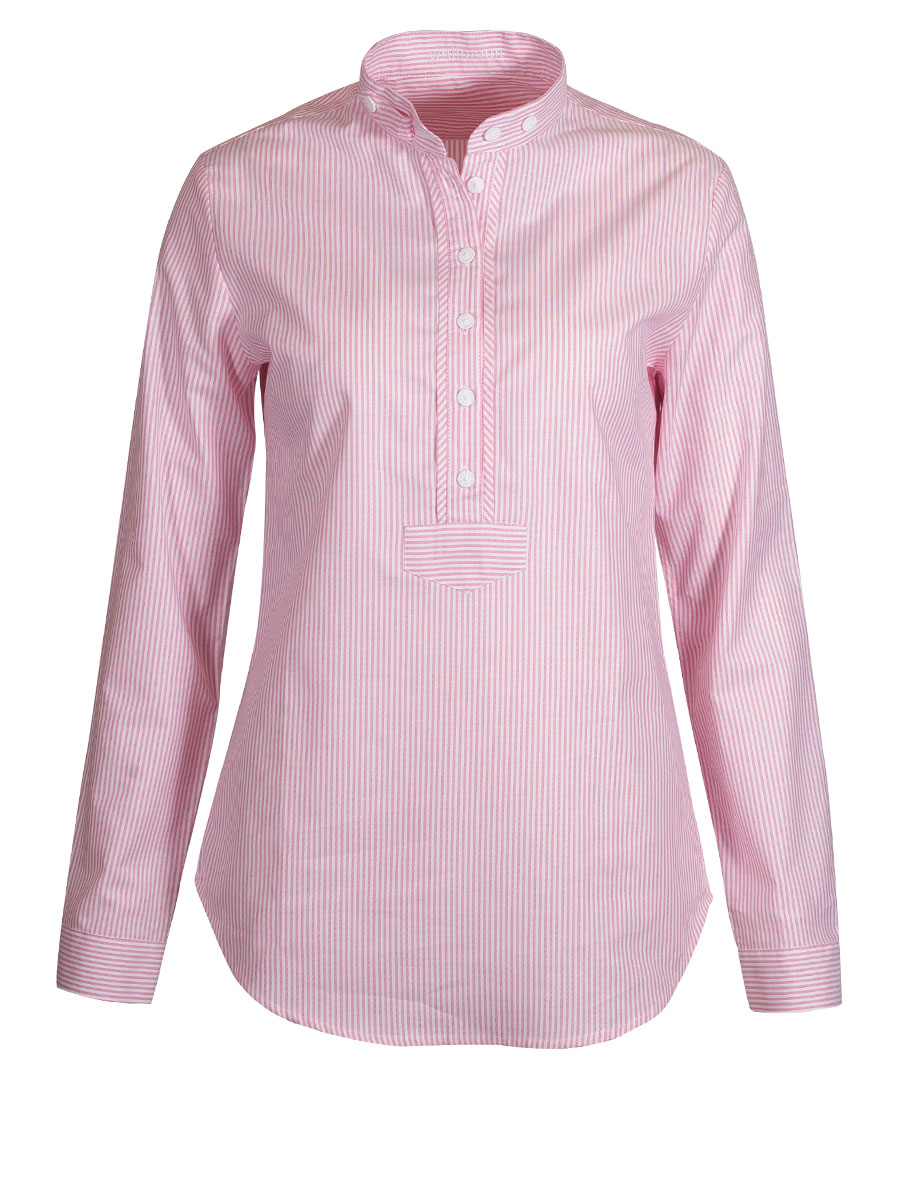 Wallmann Damenbluse, rosa gestreift, Pfoad, Langarm, Stehkragen