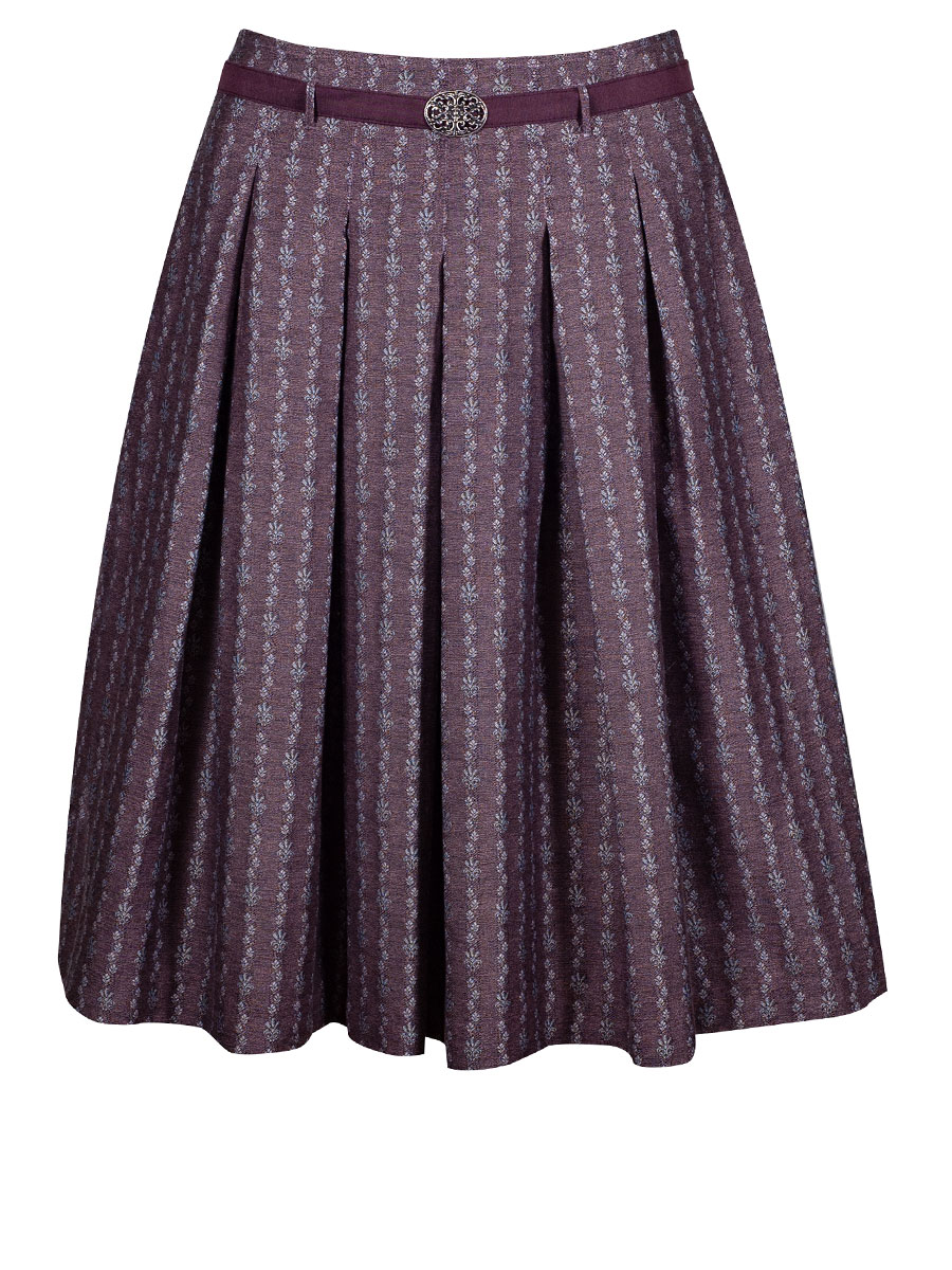 Schloß Orth Faltenrock Cornelia, weinrot gemustert, festlich, Gürtel mit Schließe