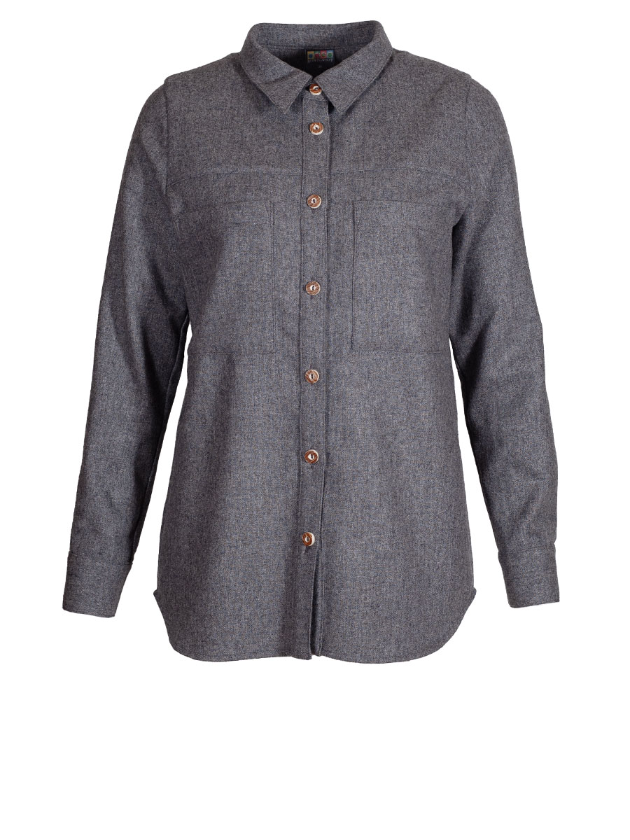 Berwin & Wolff  Langarm Lodenbluse, mittelgrau, Brusttaschen