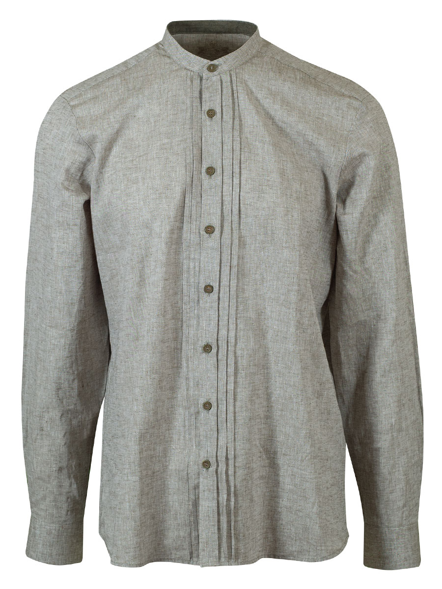 Hammerschmid Trachtenhemd, oliv, Fischgradmuster, Stehkragen, durchgeknöpft