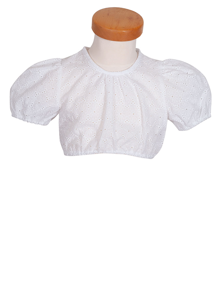 Waldorff Dirndlbluse, Mädchen, weiß, Lochmuster