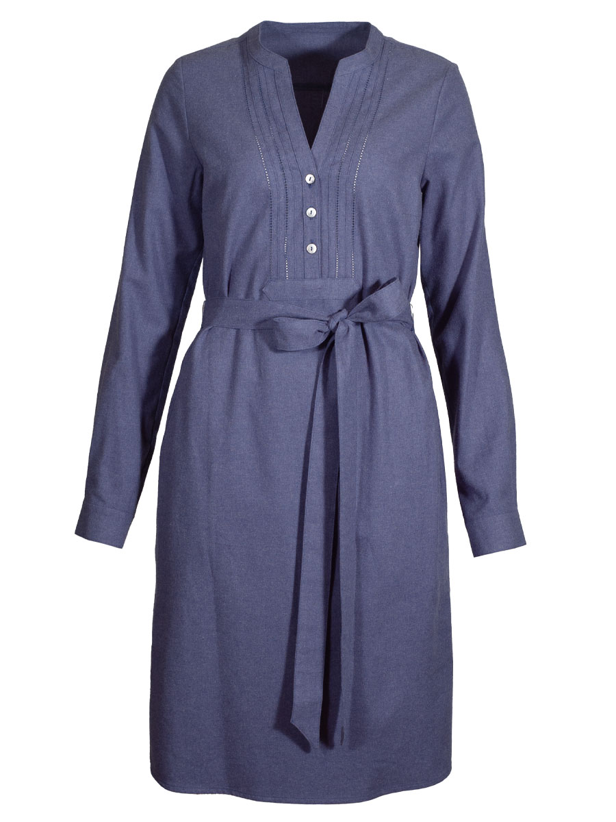 Waldorff Hemdkleid jeansblau, Flanell, Stoffgürtel