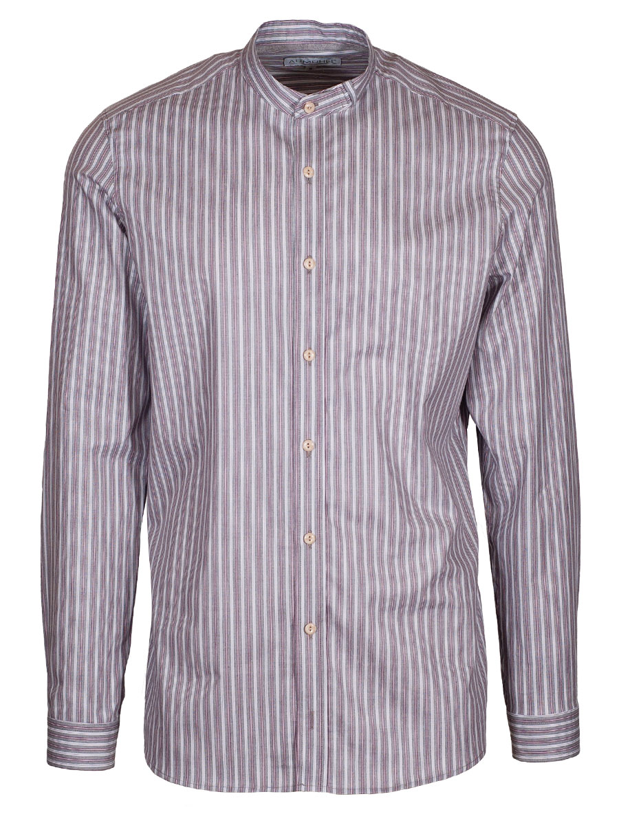 Waldorff Trachtenhemd, grau-beere gestreift, durchgeknöpft, Stehkragen