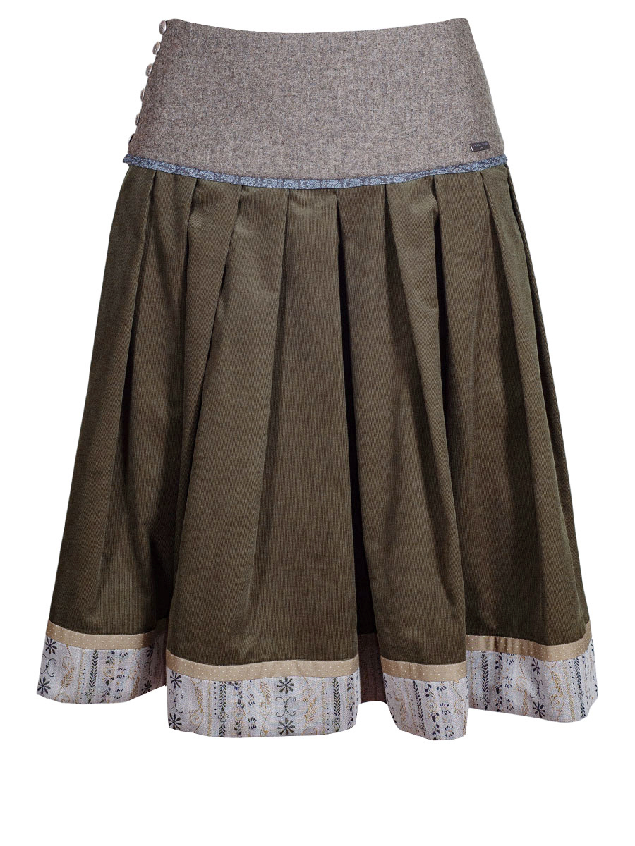 Die Rockmacherin Sattelrock Mooskissal, Feincord, Falten, oliv, C
