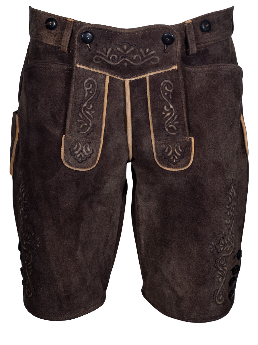 Weinbauer Kurze Lederhose Alois, ahorn, schwarze Stickerei, Ziegenvelour