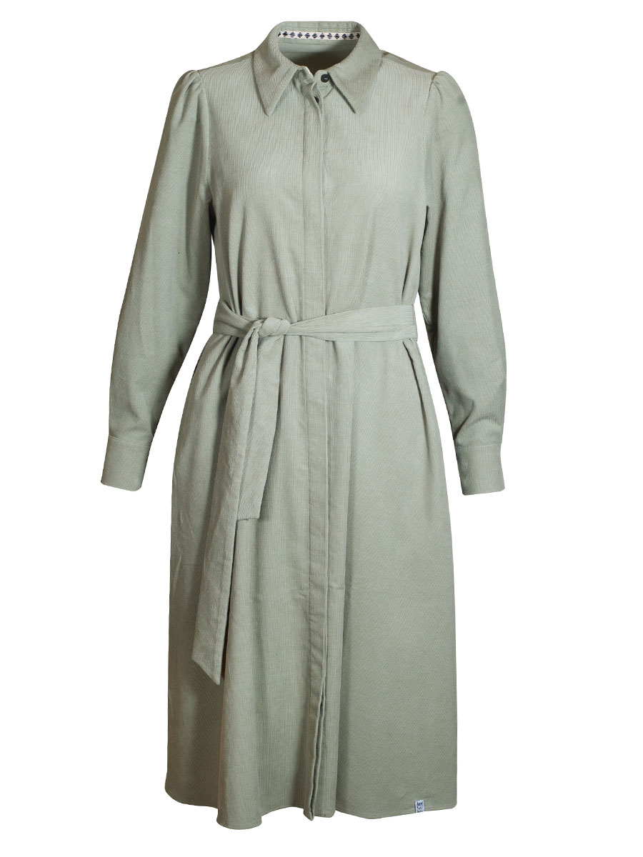Farm um's Herz Cordkleid, hochgeschlossen, Langarm, salbeigrün
