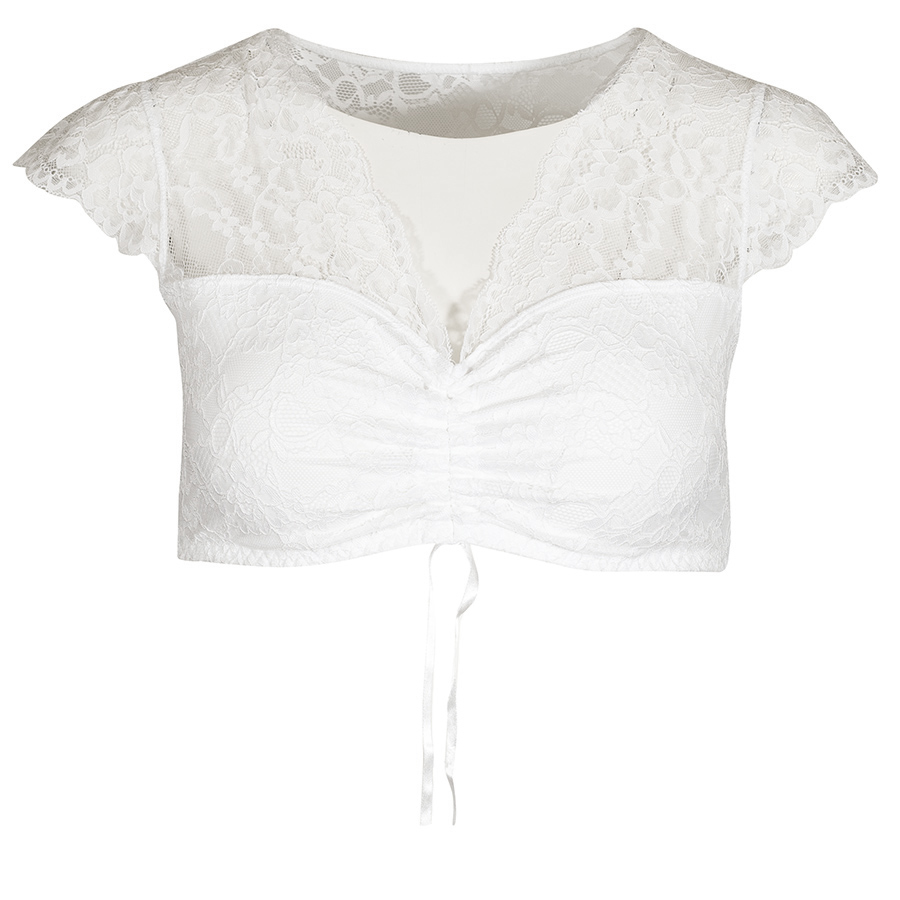 Susa Dirndlbluse weiß, Spitze, Flügelarme, V-Ausschnitt