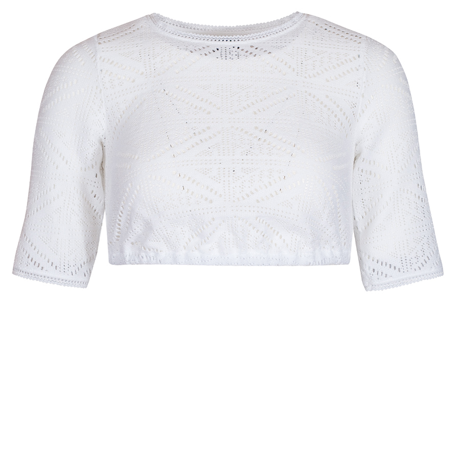 Hammerschmid Bettina Dirndlbluse, hochgeschlossen, Spitze, weiß, Kurzarm