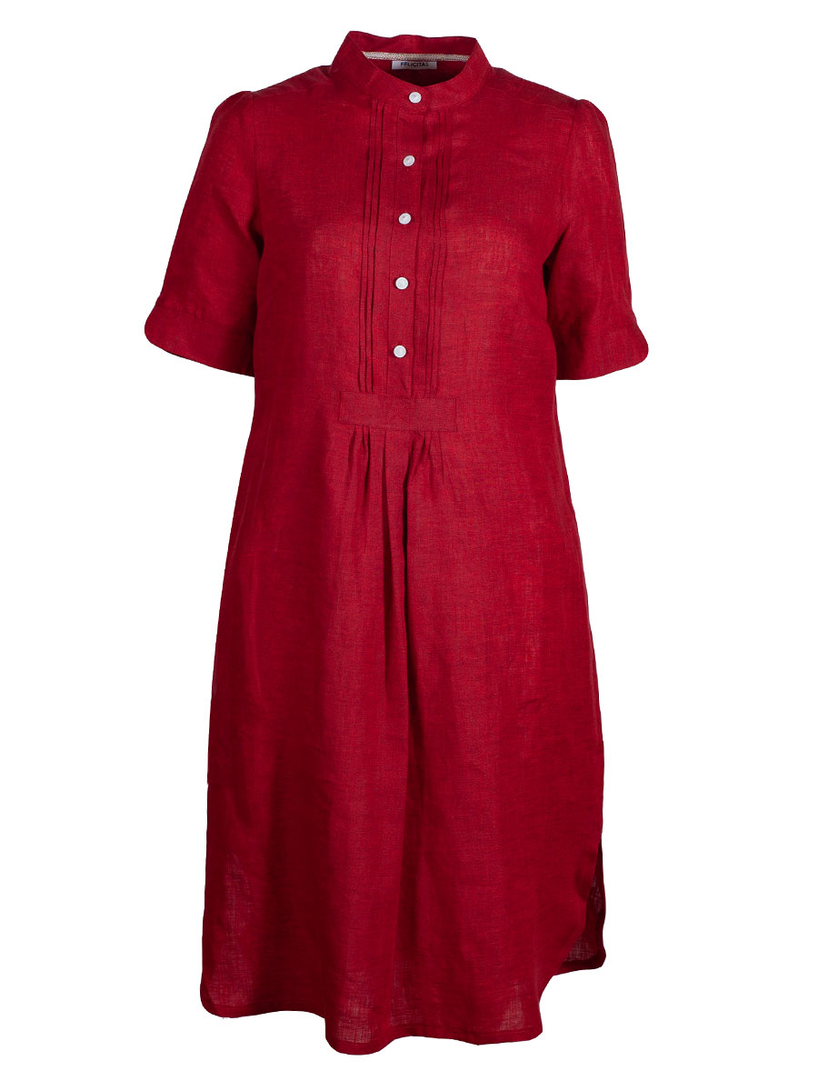 Moser Kleo Leinenkleid, rot, Kurzarm, hochgeschlossen
