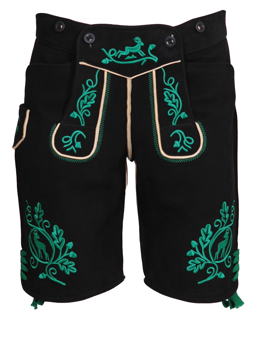 hausg´macht Lederhose Originaltracht, Schliersee, Handstick-Optik, Hirsch, dunkelgrün