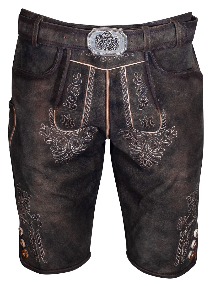 Hammerschmid Kurze Lederhose Passau, Prien gewachst, mit Gürtel, Ziegenleder