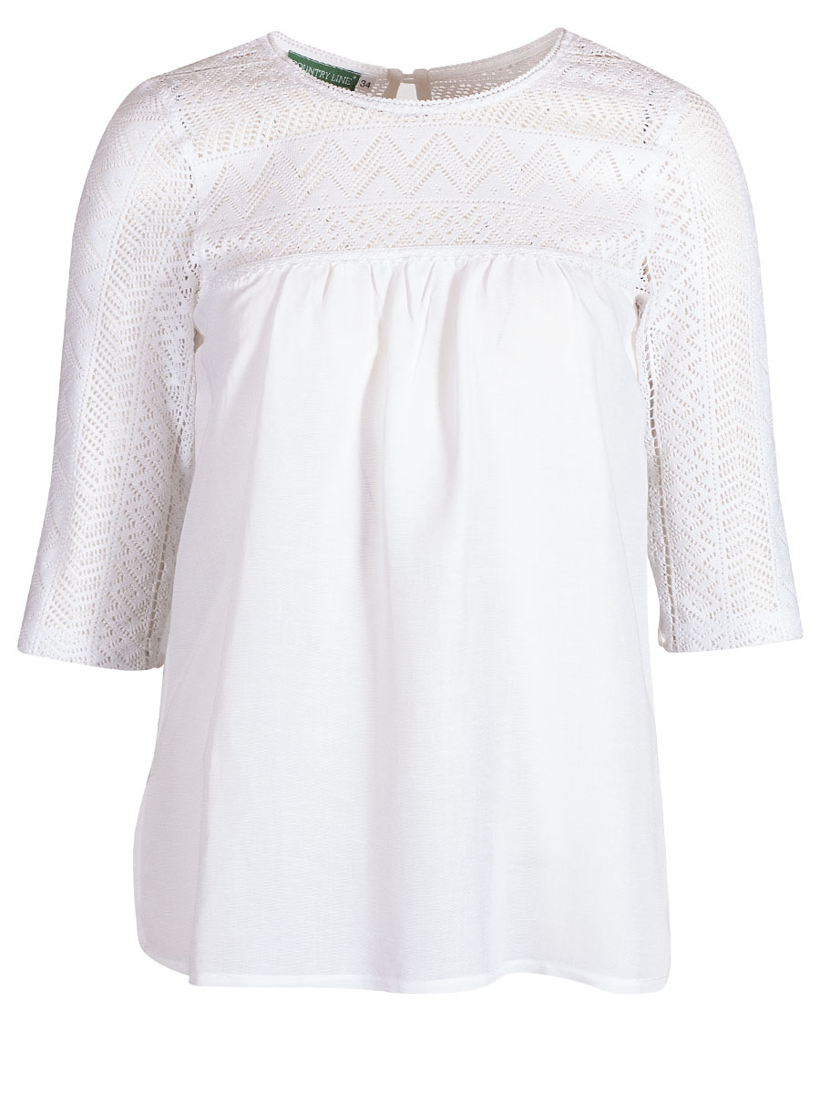 Country Line Damenshirt, weiß, 3/4-Spitzenarmen