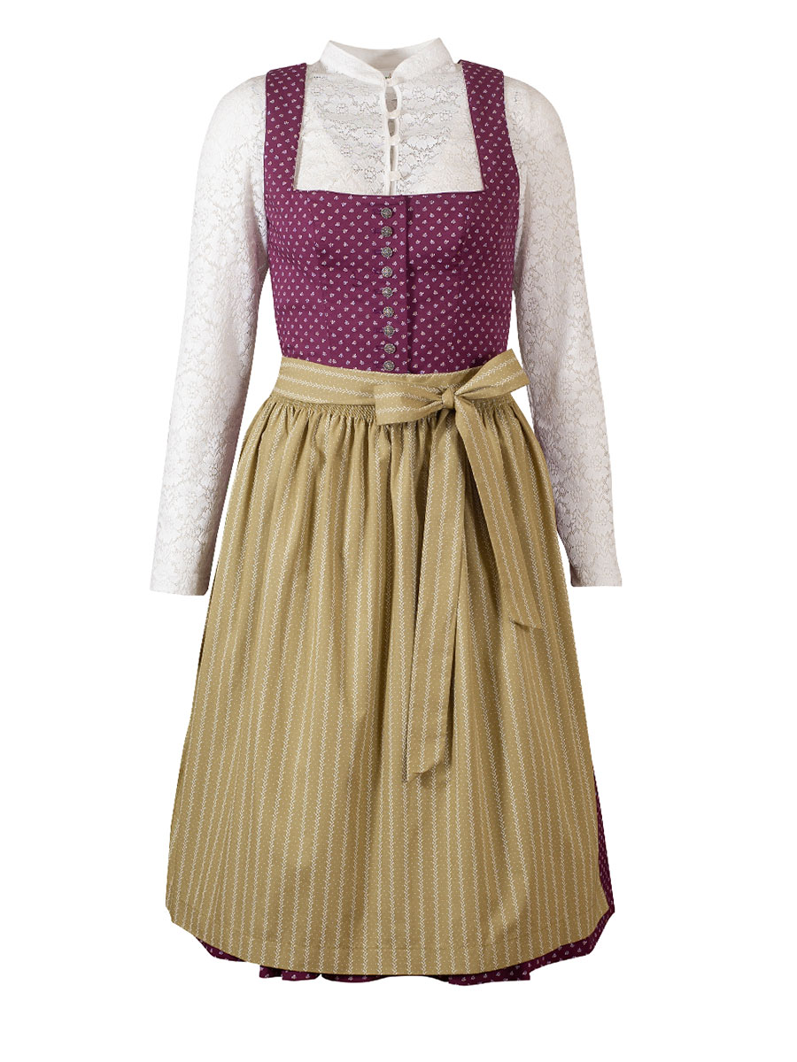 Wenger Herlinde Baumwolldirndl, weinrot-oliv, Stretch, 70cm