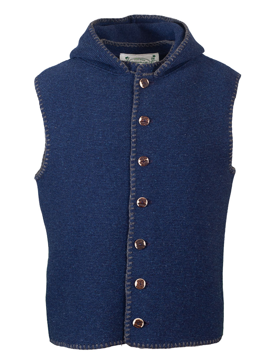 Boos Kapuzen-Strickweste blau, graue Einfassung