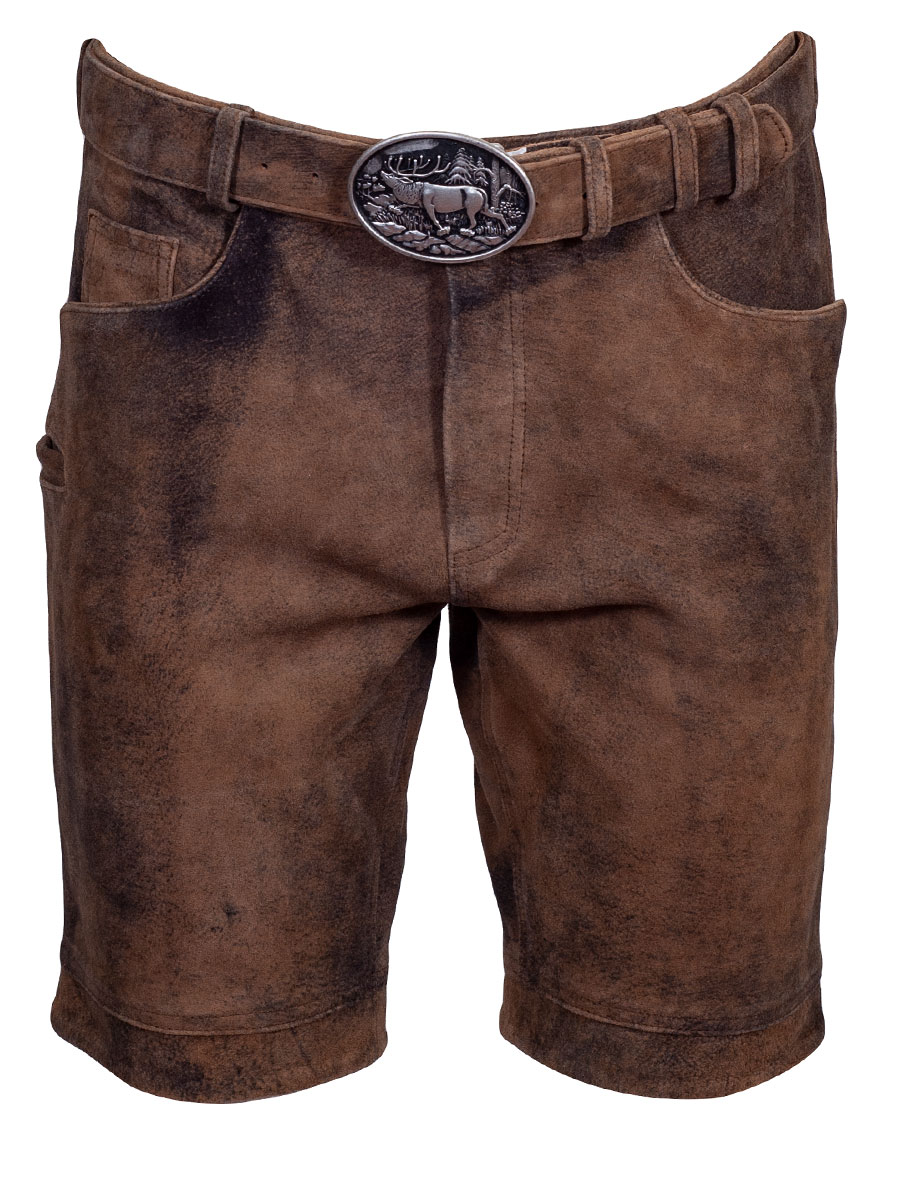 Schloß Orth kurze Lederhose Pilsach, rinde used, Wildbock, mit Gürtel