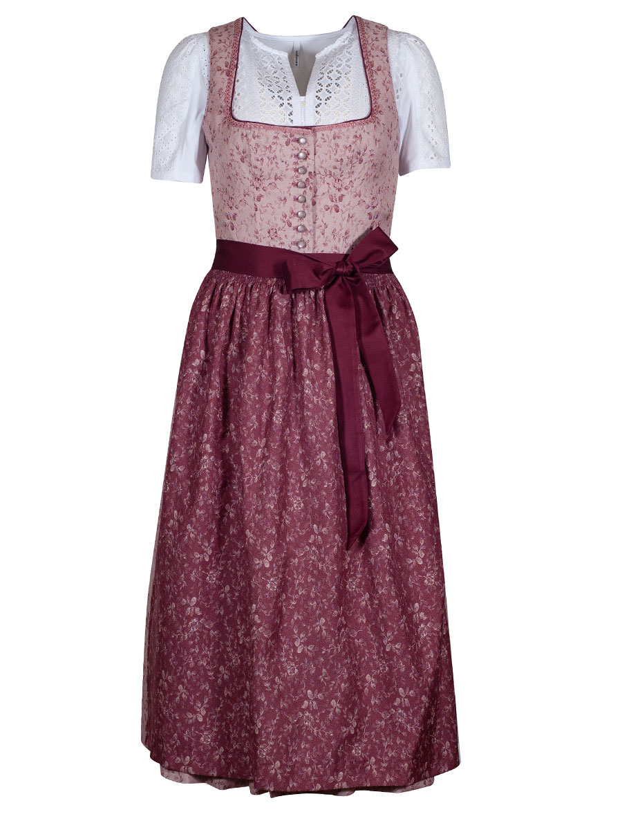 Wenger Baumwolldirndl Isabella, zartrosa-weinrot, 80lg