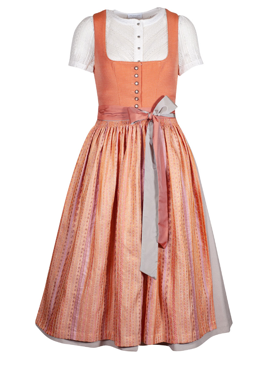 hausg'macht Pillersee Baumwolldirndl, orange-grau, 80lg