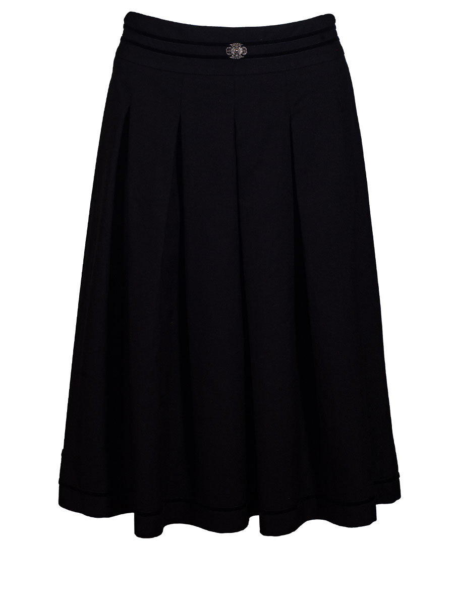 Hiebaum Lodenrock, festlich, Kellerfalten, schwarz, Brosche